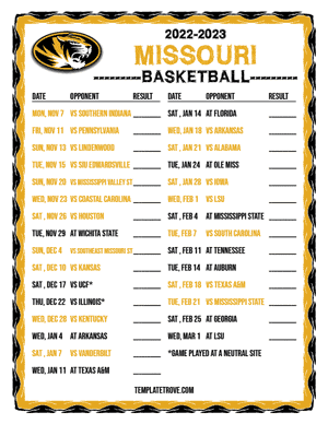 2022-23 Printable Missouri Tigers Basketball Schedule
