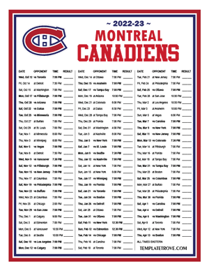Montreal Canadiens 2022-23 Printable Schedule