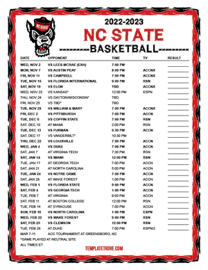 NC State Wolfpack Basketball 2022-23 Printable Schedule