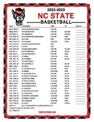 NC State Wolfpack Basketball 2022-23 Printable Schedule - Mountain Times