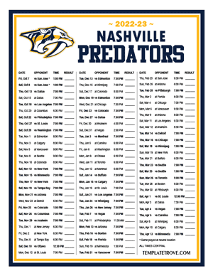 Nashville Predators 2022-23 Printable Schedule - Central Times