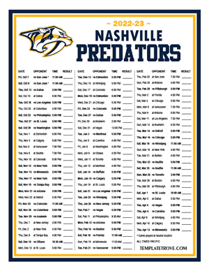 Nashville Predators 2022-23 Printable Schedule - Pacific Times