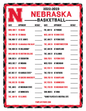 2022-23 Printable Nebraska Cornhuskers Basketball Schedule