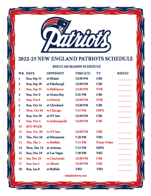 New England Patriots 2022-23 Printable Schedule - Central Times