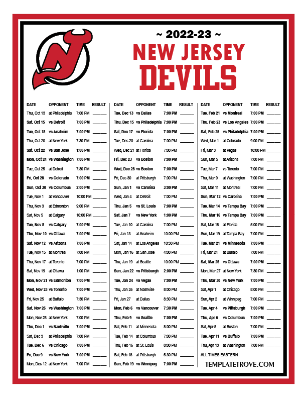 Printable 2022 2023 New Jersey Devils Schedule