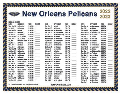 New Orleans Pelicans 2022-23 Printable Schedule - Mountain Times