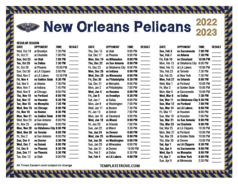 New Orleans Pelicans Schedule 2024 25 202425 Pdf Iris Mallory