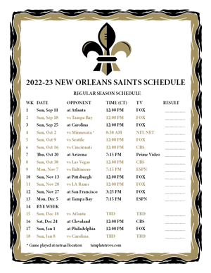 New Orleans Saints 2022-23 Printable Schedule - Central Times