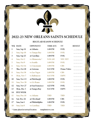 New Orleans Saints 2022-23 Printable Schedule