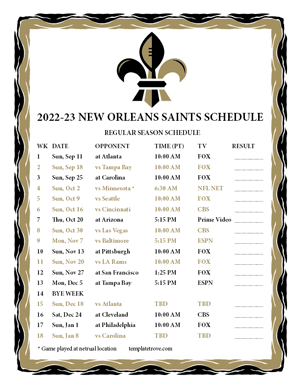 New Orleans Saints 2022-23 Printable Schedule - Pacific Times