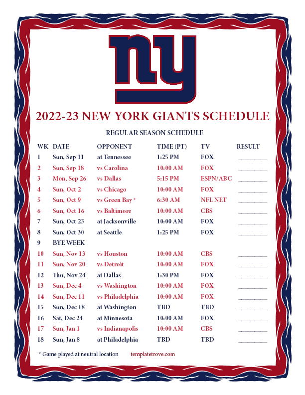 ny giants 2022 schedule