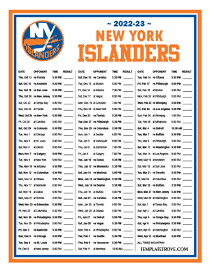New York Islanders 2022-23 Printable Schedule - Mountain Times