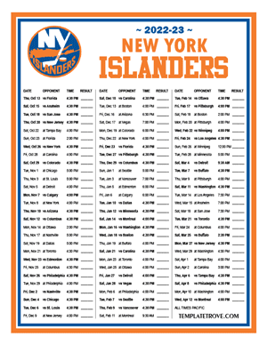 New York Islanders 2022-23 Printable Schedule - Pacific Times