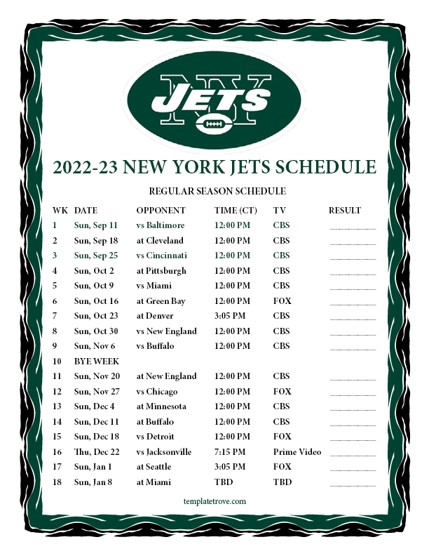 jets calendar 2022