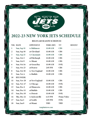 New York Jets 2022-23 Printable Schedule - Mountain Times