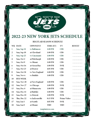 New York Jets 2022-23 Printable Schedule