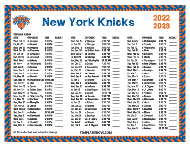 2022-23 Printable New York Knicks Schedule - Central Times