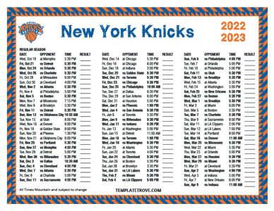 New York Knicks 2022-23 Printable Schedule - Mountain Times