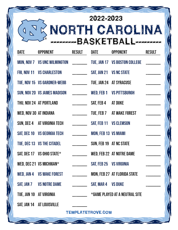 Unc Basketball Schedule 2024 Printable Lori Sileas