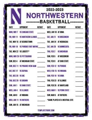 2022-23 Printable Northwestern Wildcats Basketball Schedule
