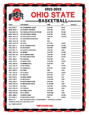 Ohio State Buckeyes Basketball 2022-23 Printable Schedule - Mountain Times