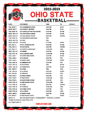 Ohio State Buckeyes Basketball 2022-23 Printable Schedule - Pacific Times