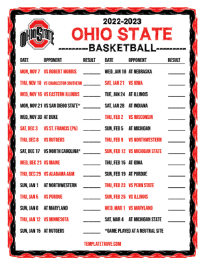 2022-23 Printable Ohio State Buckeyes Basketball Schedule