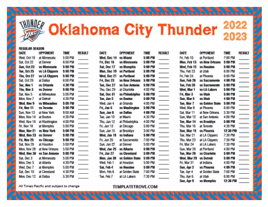 Oklahoma City Thunder 2022-23 Printable Schedule - Pacific Times