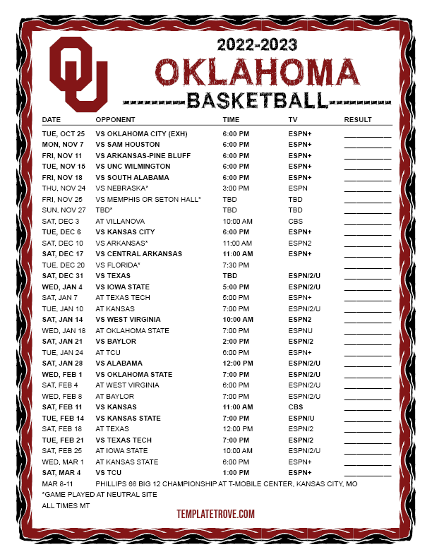 Oklahoma Sooners Football Schedule 2024 Printable Karee Marjory