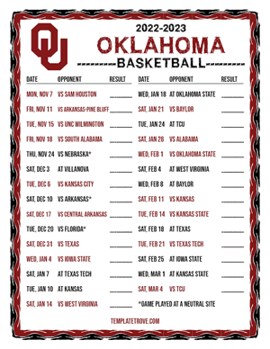 2022-23 Printable Oklahoma Sooners Basketball Schedule