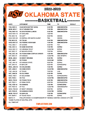 Oklahoma State Cowboys Basketball 2022-23 Printable Schedule - Mountain Times