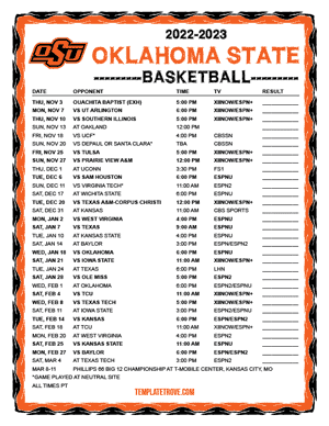 Oklahoma State Cowboys Basketball 2022-23 Printable Schedule - Pacific Times