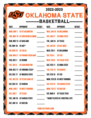 2022-23 Printable Oklahoma State Cowboys Basketball Schedule