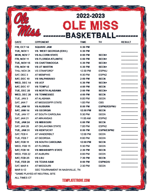 Ole Miss Rebels Basketball 2022-23 Printable Schedule - Central Times