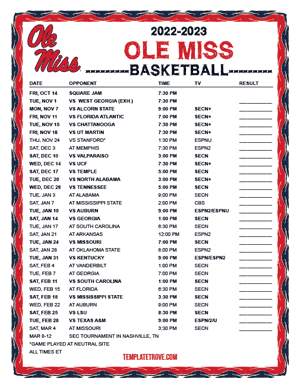 Ole Miss Rebels Basketball 2022-23 Printable Schedule