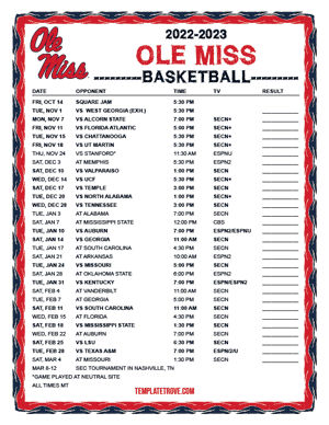 Ole Miss Rebels Basketball 2022-23 Printable Schedule - Mountain Times