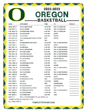 Oregon Ducks Basketball 2022-23 Printable Schedule