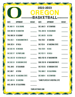 2022-23 Printable Oregon Ducks Basketball Schedule