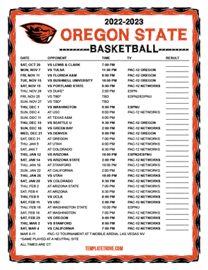 Oregon State Beavers Basketball 2022-23 Printable Schedule - Central Times