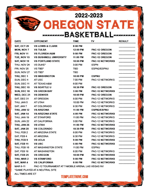 Oregon State Beavers Basketball 2022-23 Printable Schedule