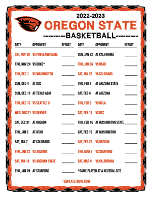 2022-23 Printable Oregon State Beavers Basketball Schedule