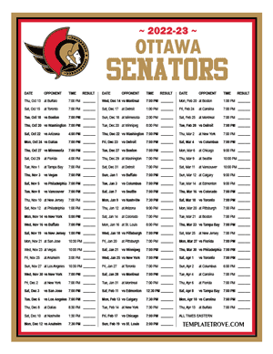 Ottawa Senators 2022-23 Printable Schedule