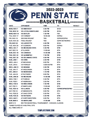 Penn State Nittany Lions Basketball 2022-23 Printable Schedule - Central Times