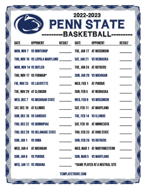 2022-23 Printable Penn State Nittany Lions Basketball Schedule