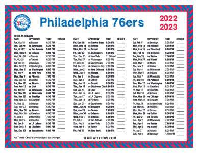 2022-23 Printable Philadelphia 76ers Schedule - Central Times