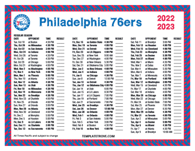 Philadelphia 76ers 2022-23 Printable Schedule - Pacific Times