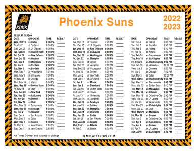 2022-23 Printable Phoenix Suns Schedule - Central Times