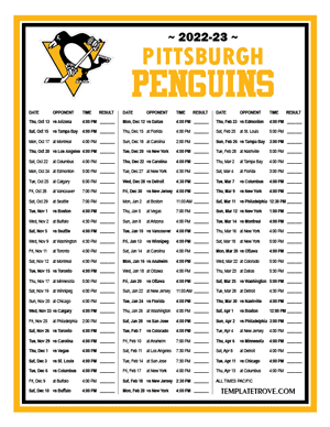 Pittsburgh Penguins 2022-23 Printable Schedule - Pacific Times