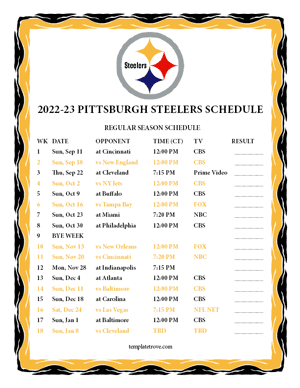 Pittsburgh Steelers 2022-23 Printable Schedule - Central Times