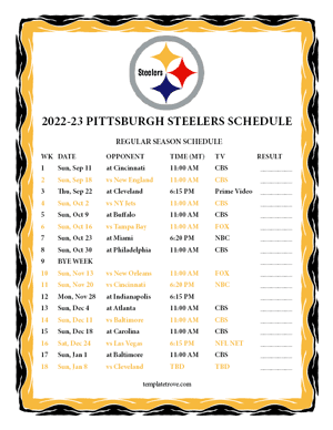Pittsburgh Steelers 2022-23 Printable Schedule - Mountain Times
